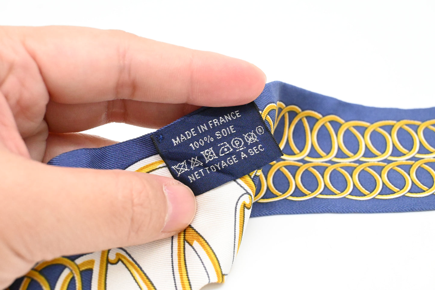 Hermes Twilly in Navy Blue and Gold Silk