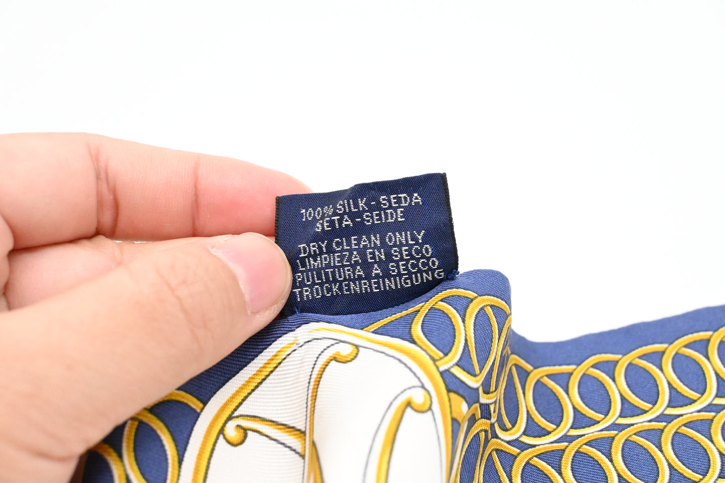 Hermes Twilly in Navy Blue and Gold Silk