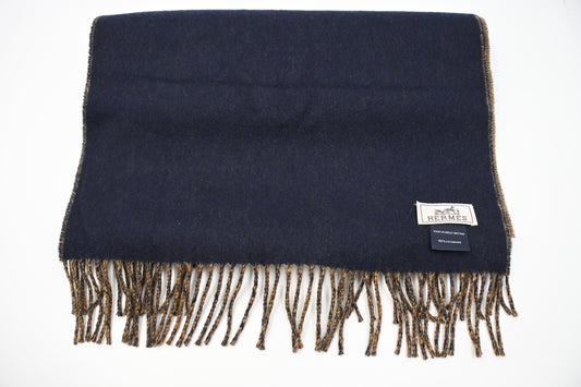 Hermes Scarf in Navy and Tan Cashmere