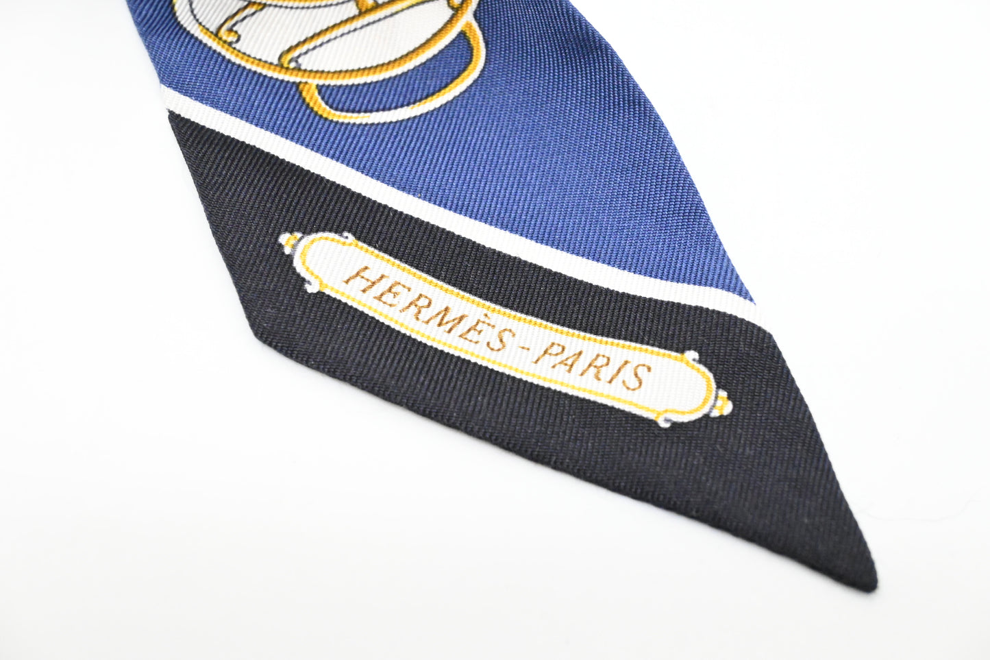 Hermes Twilly in Navy Blue and Gold Silk