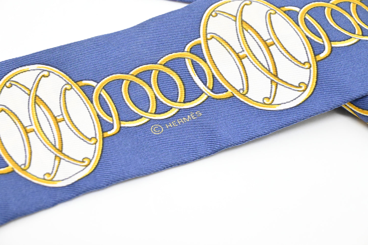 Hermes Twilly in Navy Blue and Gold Silk