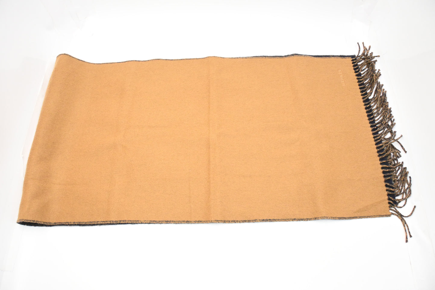 Hermes Scarf in Navy and Tan Cashmere