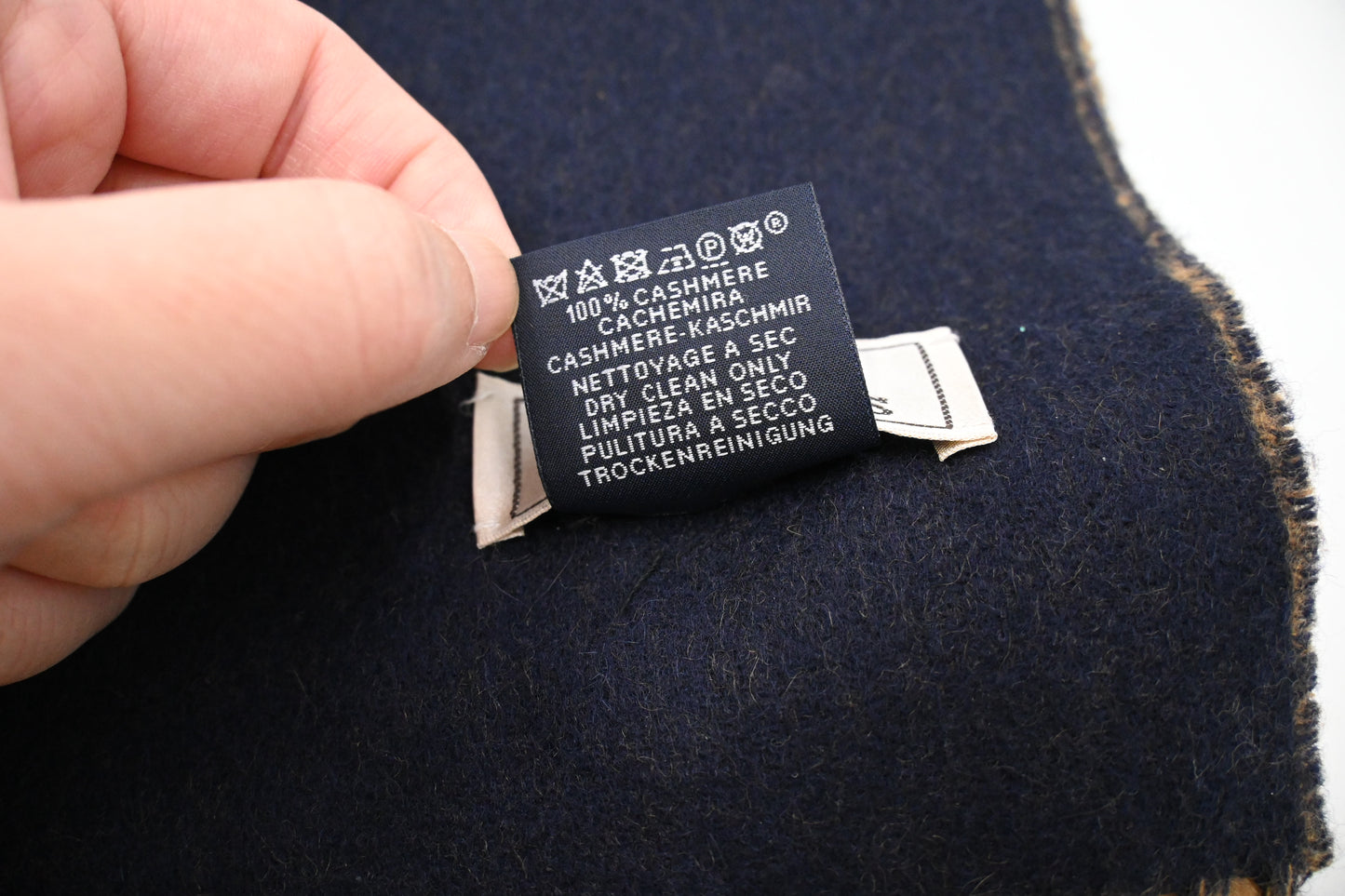 Hermes Scarf in Navy and Tan Cashmere