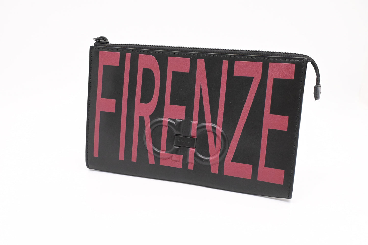 Ferragamo Firenze Clutch in Black and Burgundy Leather