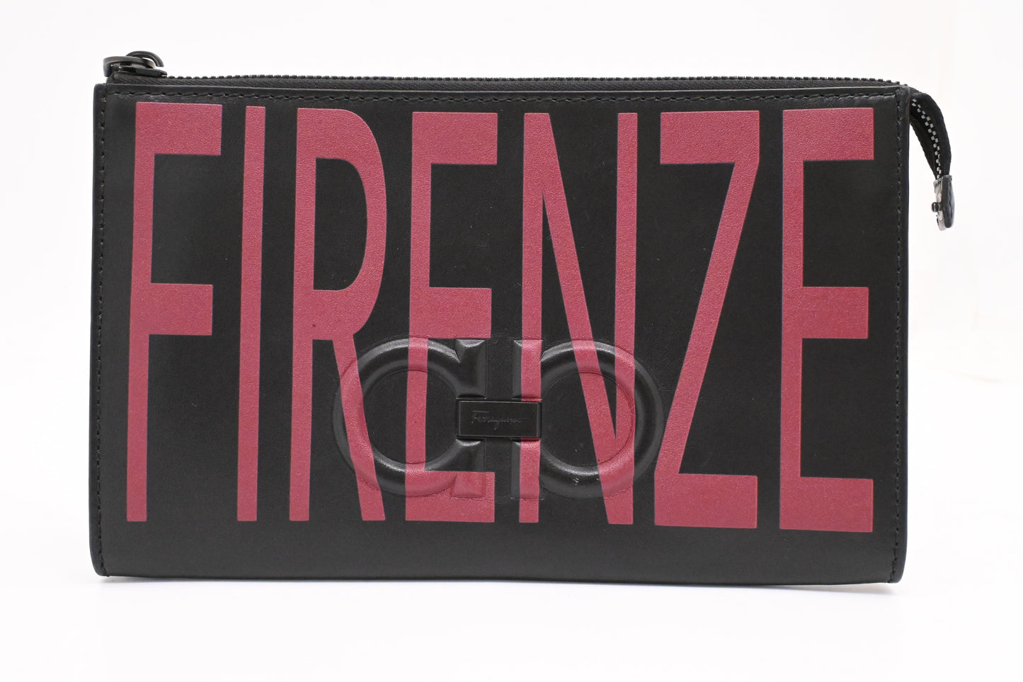 Ferragamo Firenze Clutch in Black and Burgundy Leather