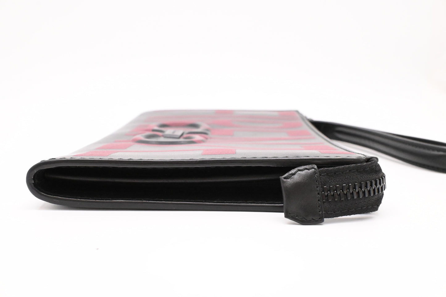 Ferragamo Firenze Clutch in Black and Burgundy Leather