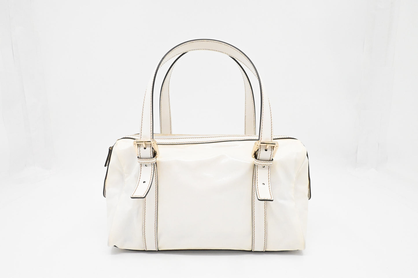 Gucci Britt Boston Bag in White Coated Canvas