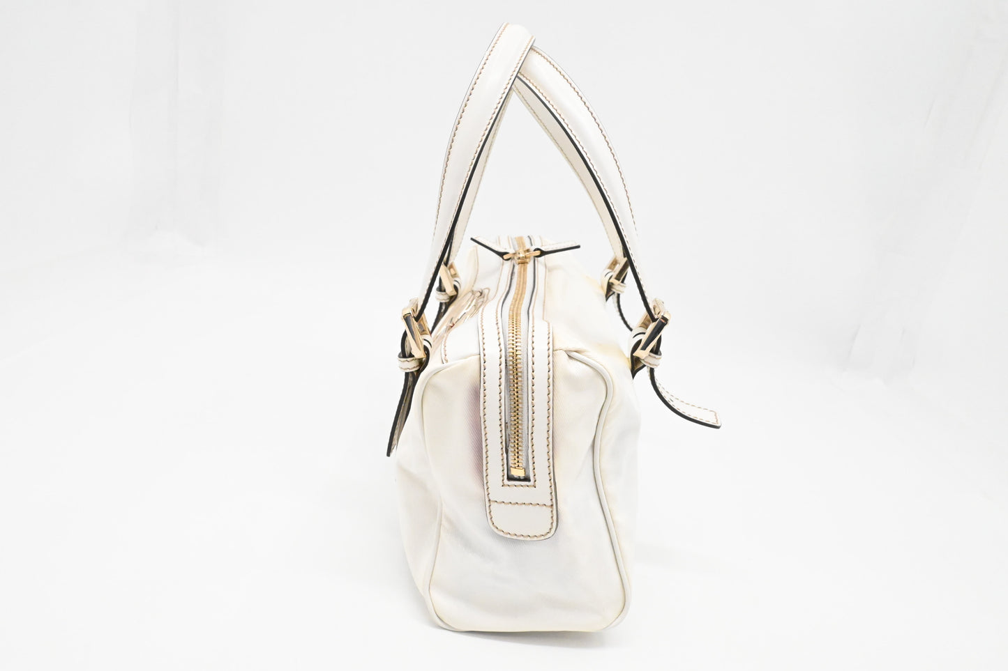 Gucci Britt Boston Bag in White Coated Canvas