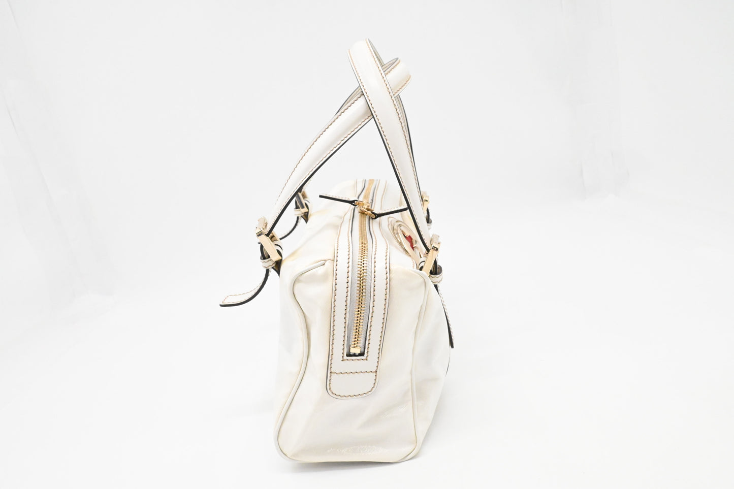 Gucci Britt Boston Bag in White Coated Canvas
