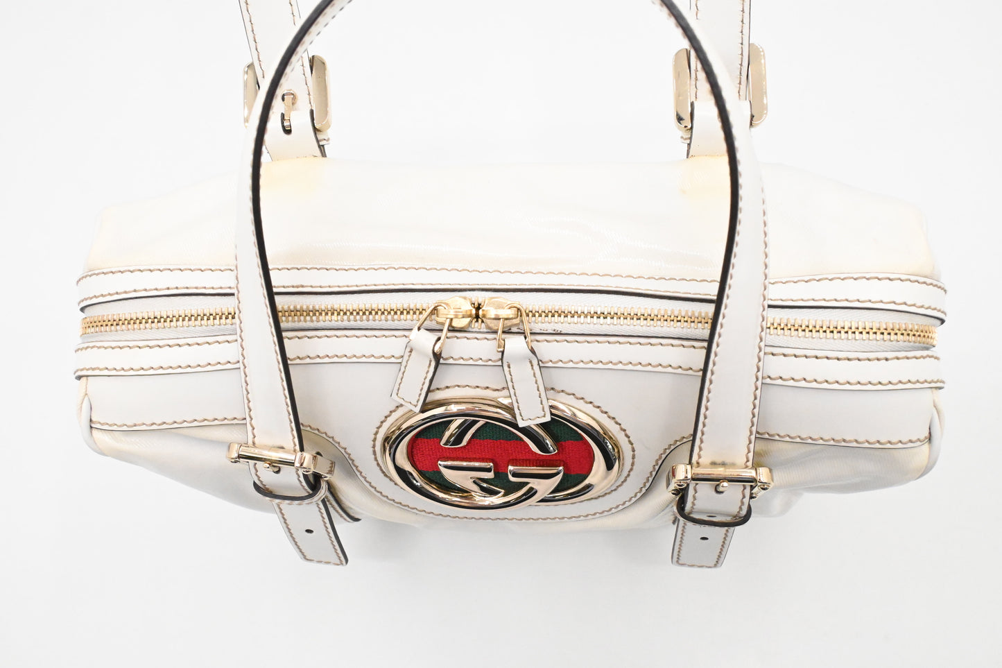 Gucci Britt Boston Bag in White Coated Canvas