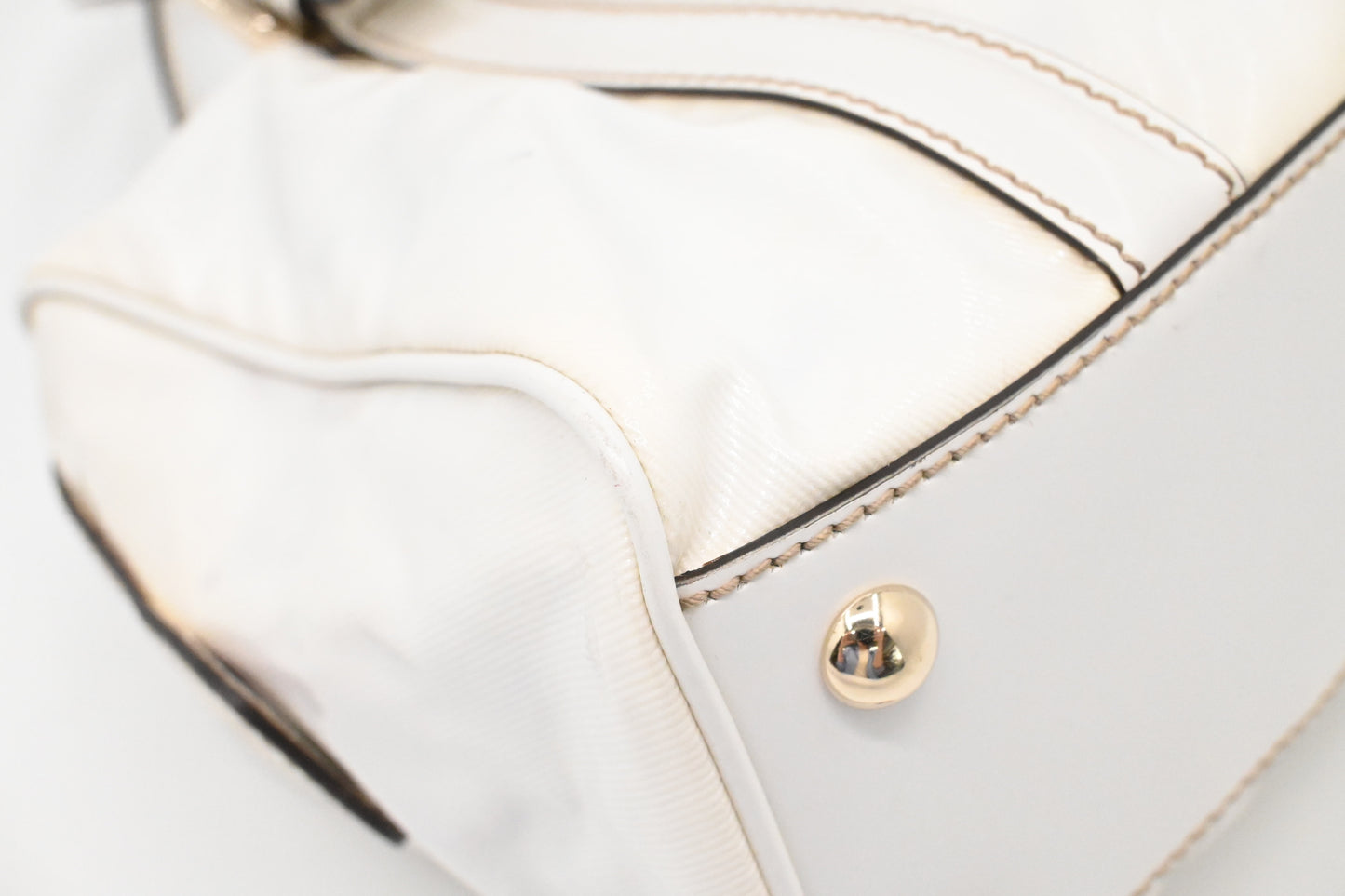 Gucci Britt Boston Bag in White Coated Canvas