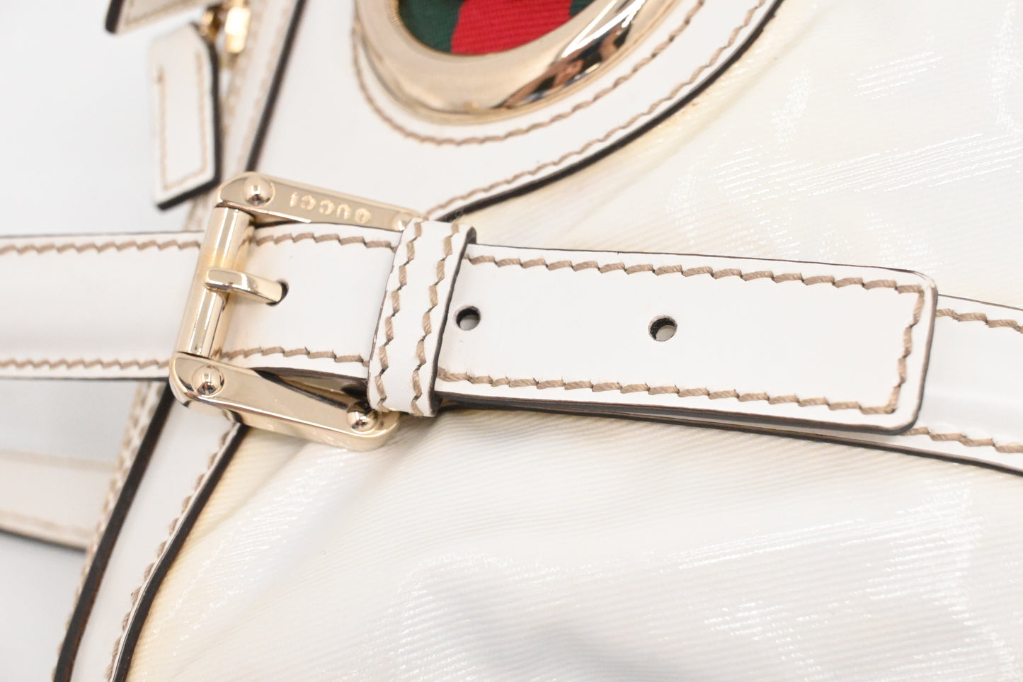 Gucci Britt Boston Bag in White Coated Canvas