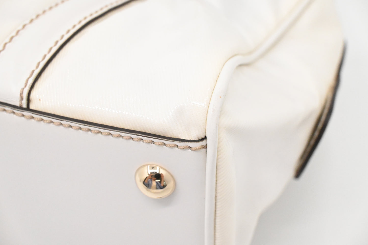 Gucci Britt Boston Bag in White Coated Canvas