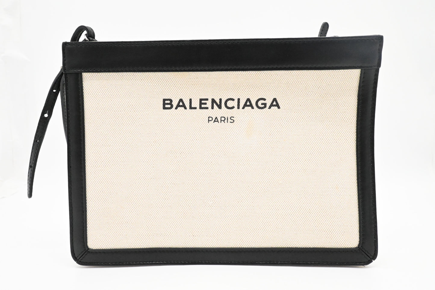 Balenciaga Navy Pochette Crossbody in Off White Canvas