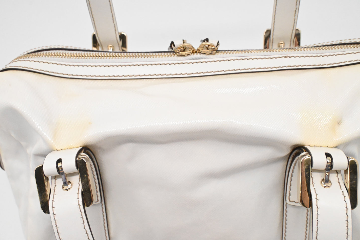 Gucci Britt Boston Bag in White Coated Canvas
