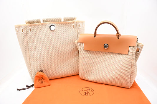 Hermes Herbag Backpack in Beige Canvas