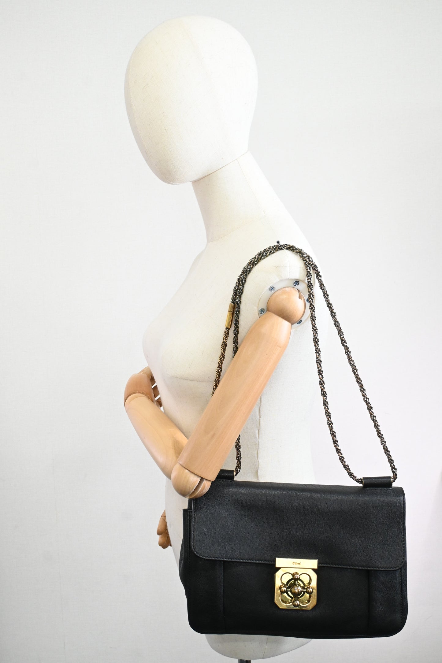 Chloe Elsie Shoulder Bag in Black Leather
