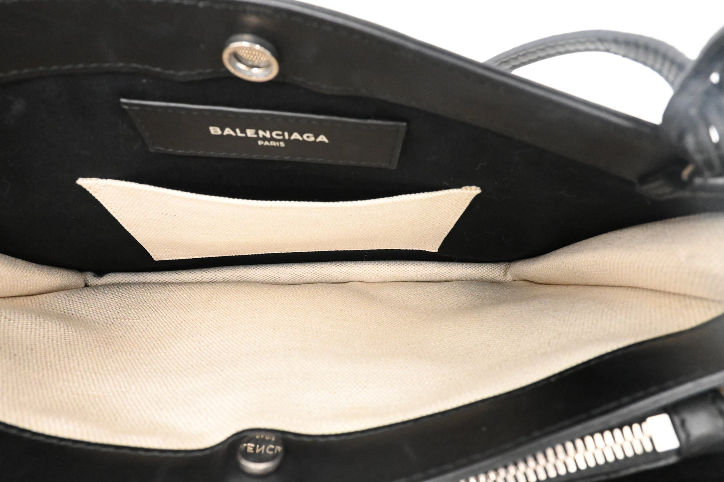 Balenciaga Navy Pochette Crossbody in Off White Canvas