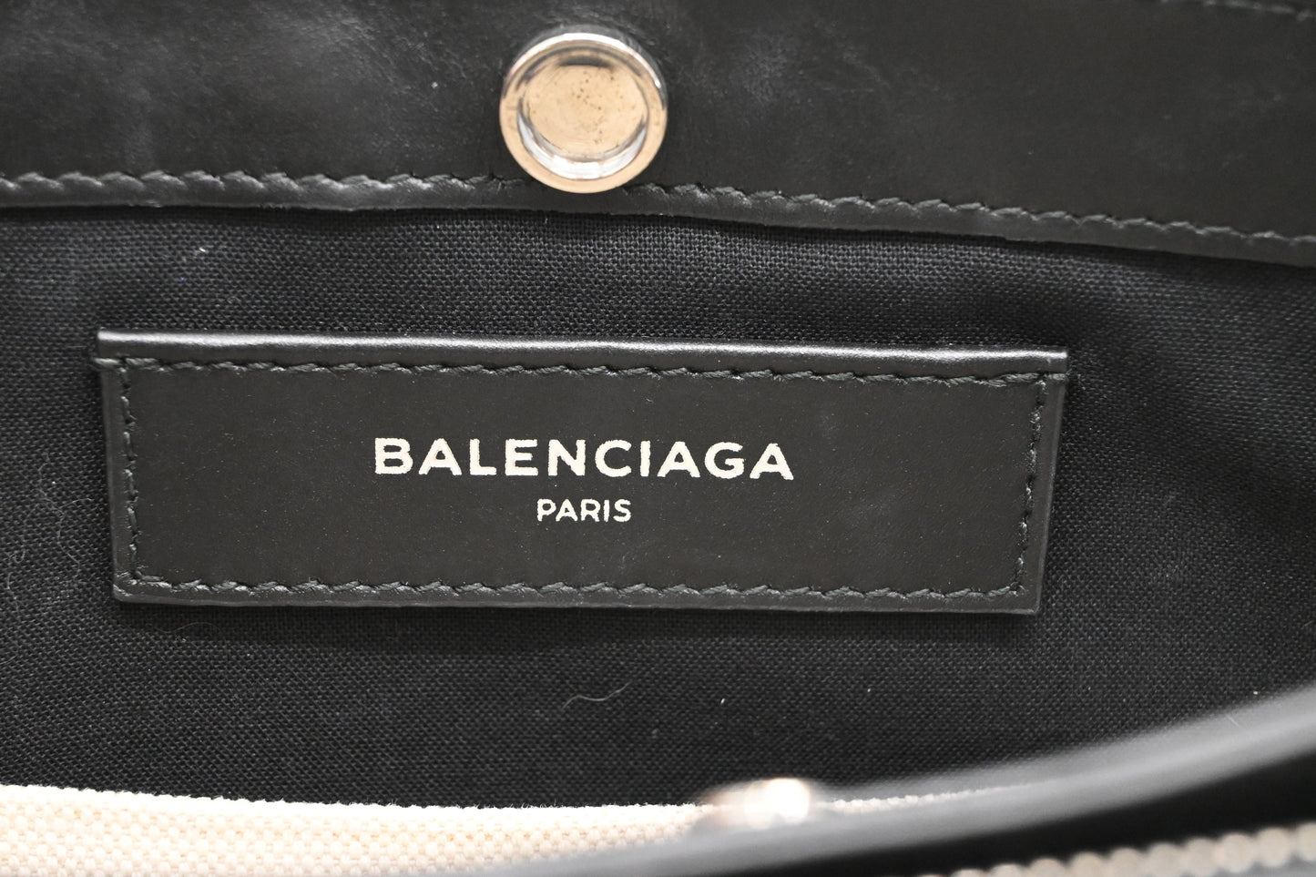 Balenciaga Navy Pochette Crossbody in Off White Canvas