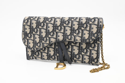 Dior Saddle Wallet on Chain in Oblique Canvas