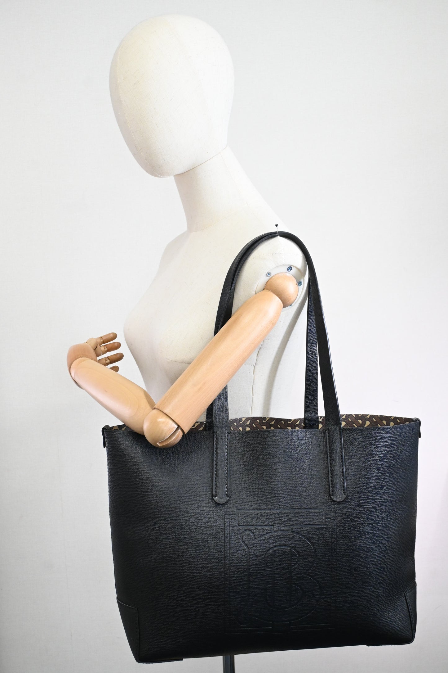 Burberry Medium Embossed Tote in Black Leather