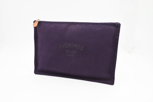 Hermes Large Bain Yachting Pouch in Purple Canvas