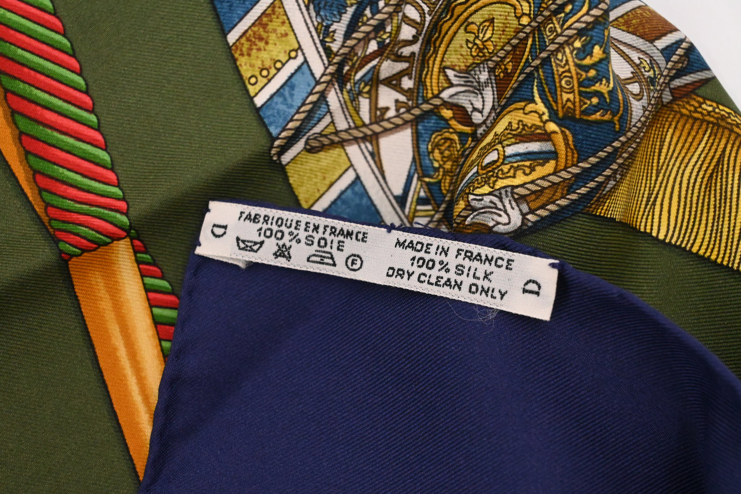 Hermes 'Les Tambours' Carre 90 in Blue and Green Silk