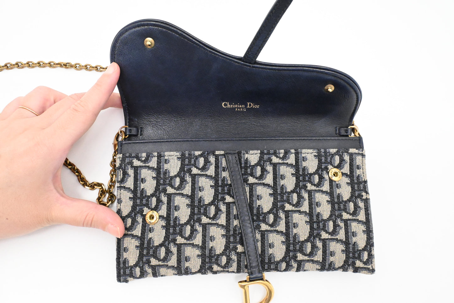 Dior Saddle Wallet on Chain in Oblique Canvas