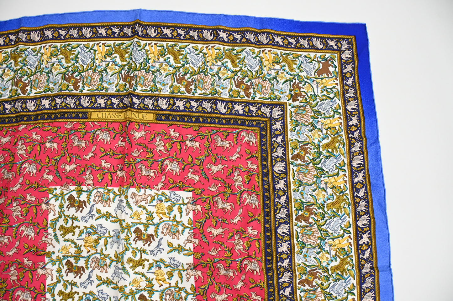 Hermes Carre 90 "Chasse en INe" in Brown Silk