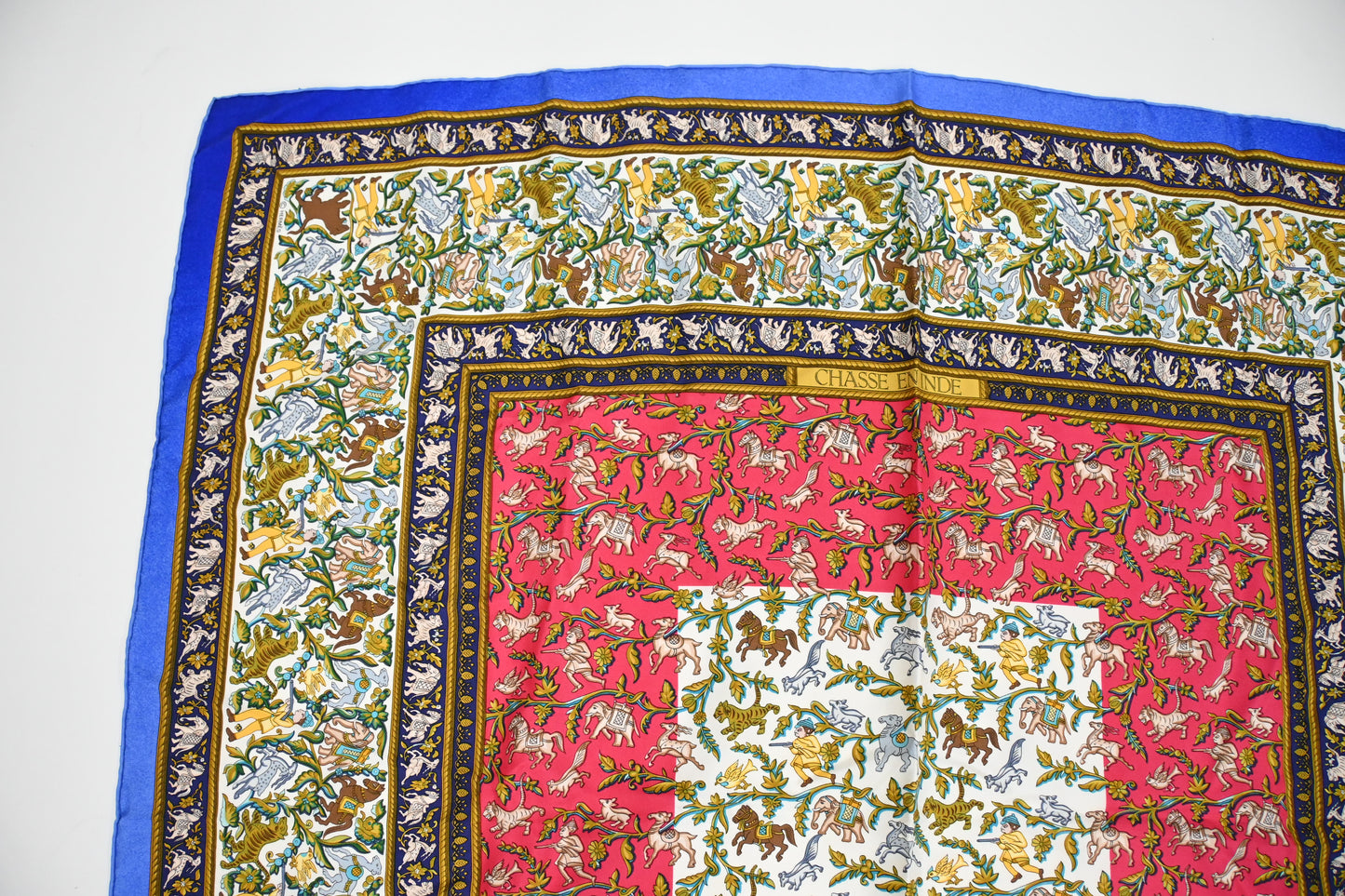 Hermes Carre 90 "Chasse en INe" in Brown Silk