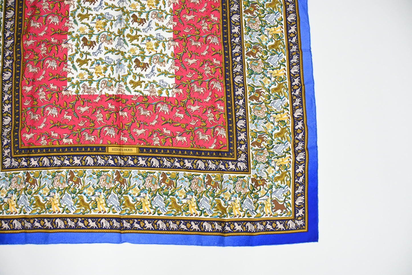 Hermes Carre 90 "Chasse en INe" in Brown Silk