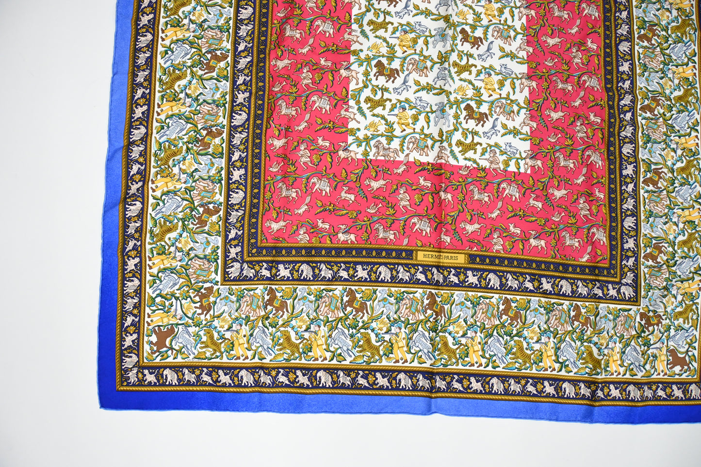 Hermes Carre 90 "Chasse en INe" in Brown Silk