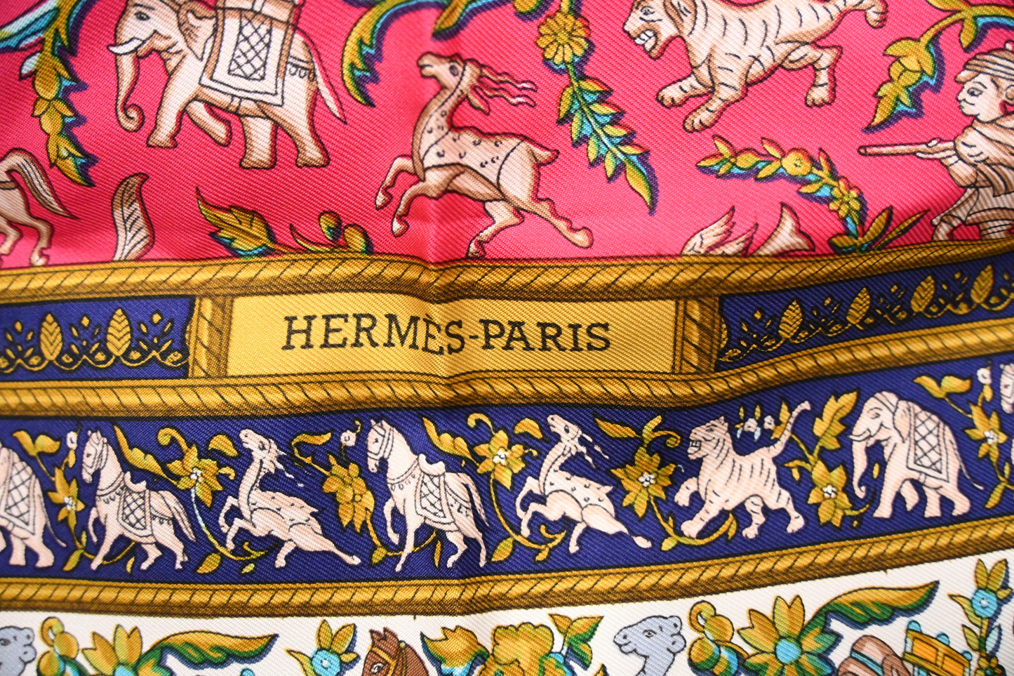 Hermes Carre 90 "Chasse en INe" in Brown Silk