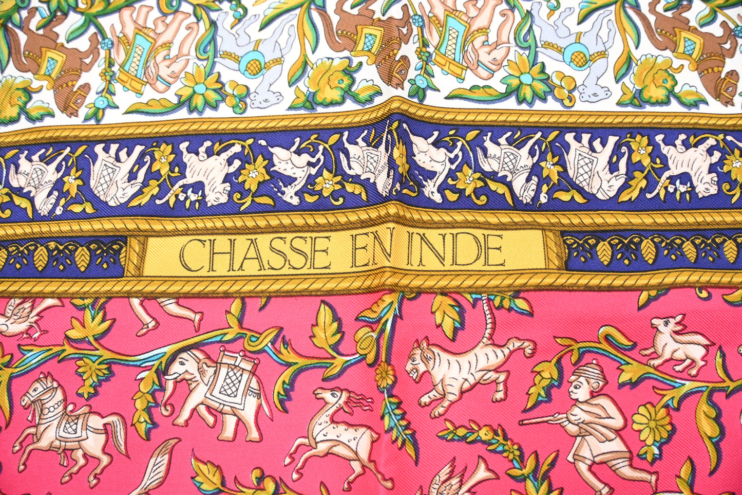 Hermes Carre 90 "Chasse en INe" in Brown Silk