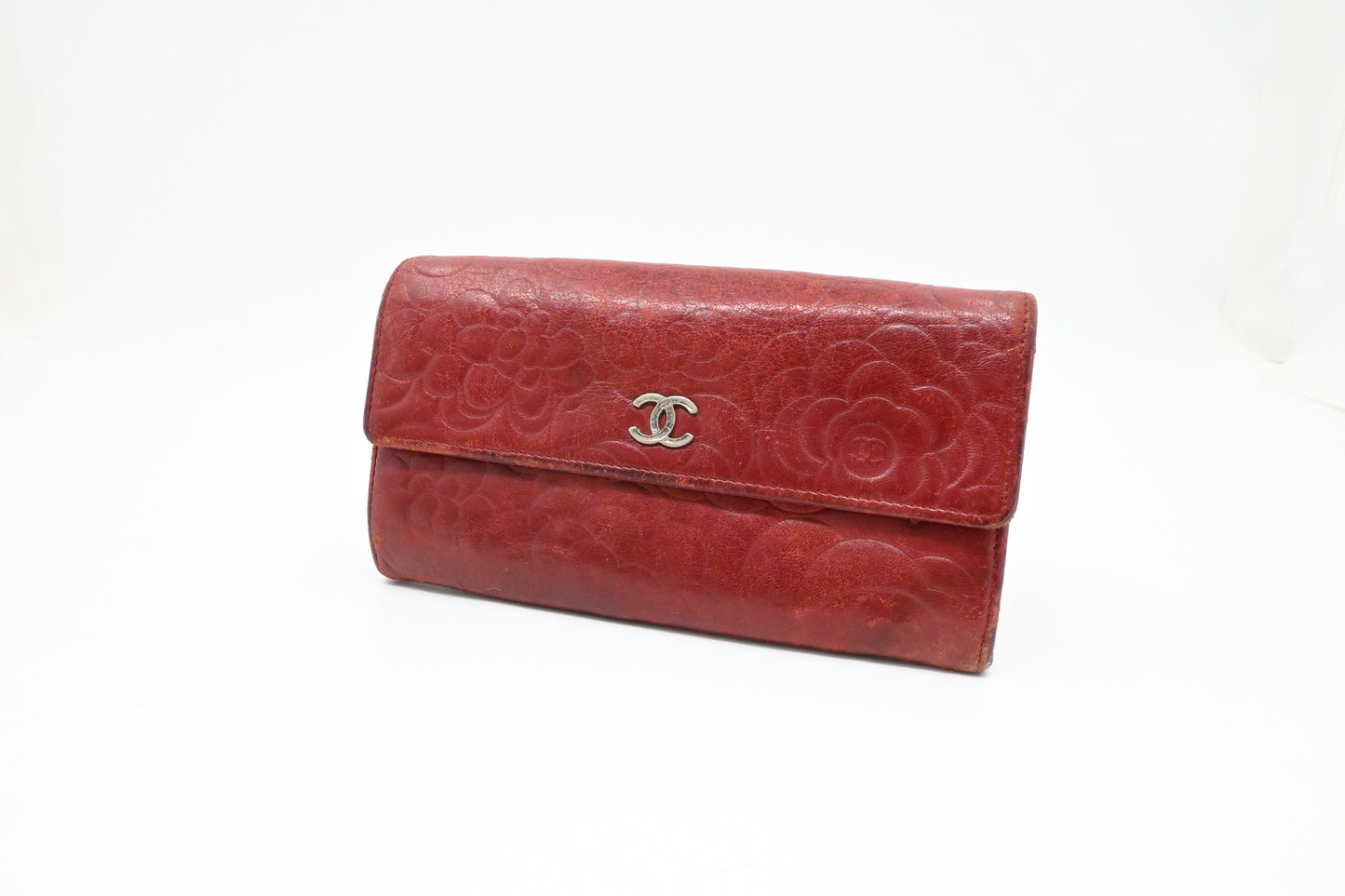 Chanel Camelia Long Wallet in Red Leather