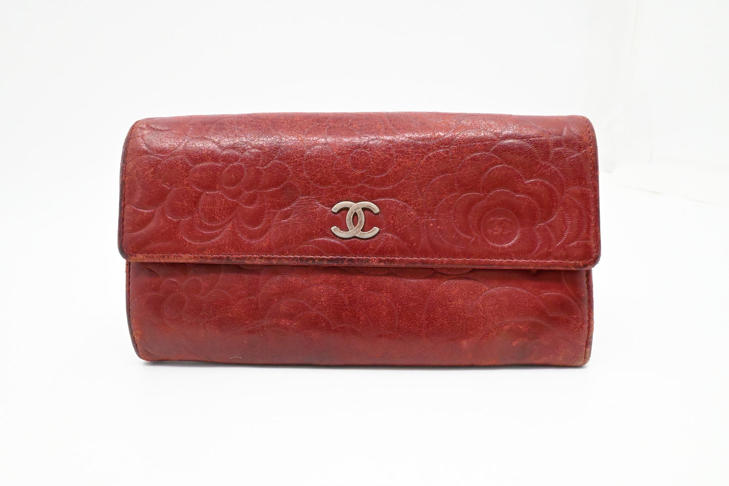 Chanel Camelia Long Wallet in Red Leather