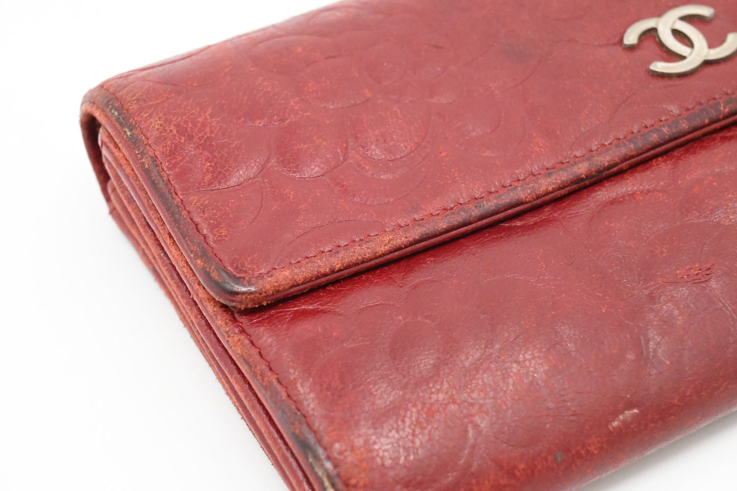 Chanel Camelia Long Wallet in Red Leather