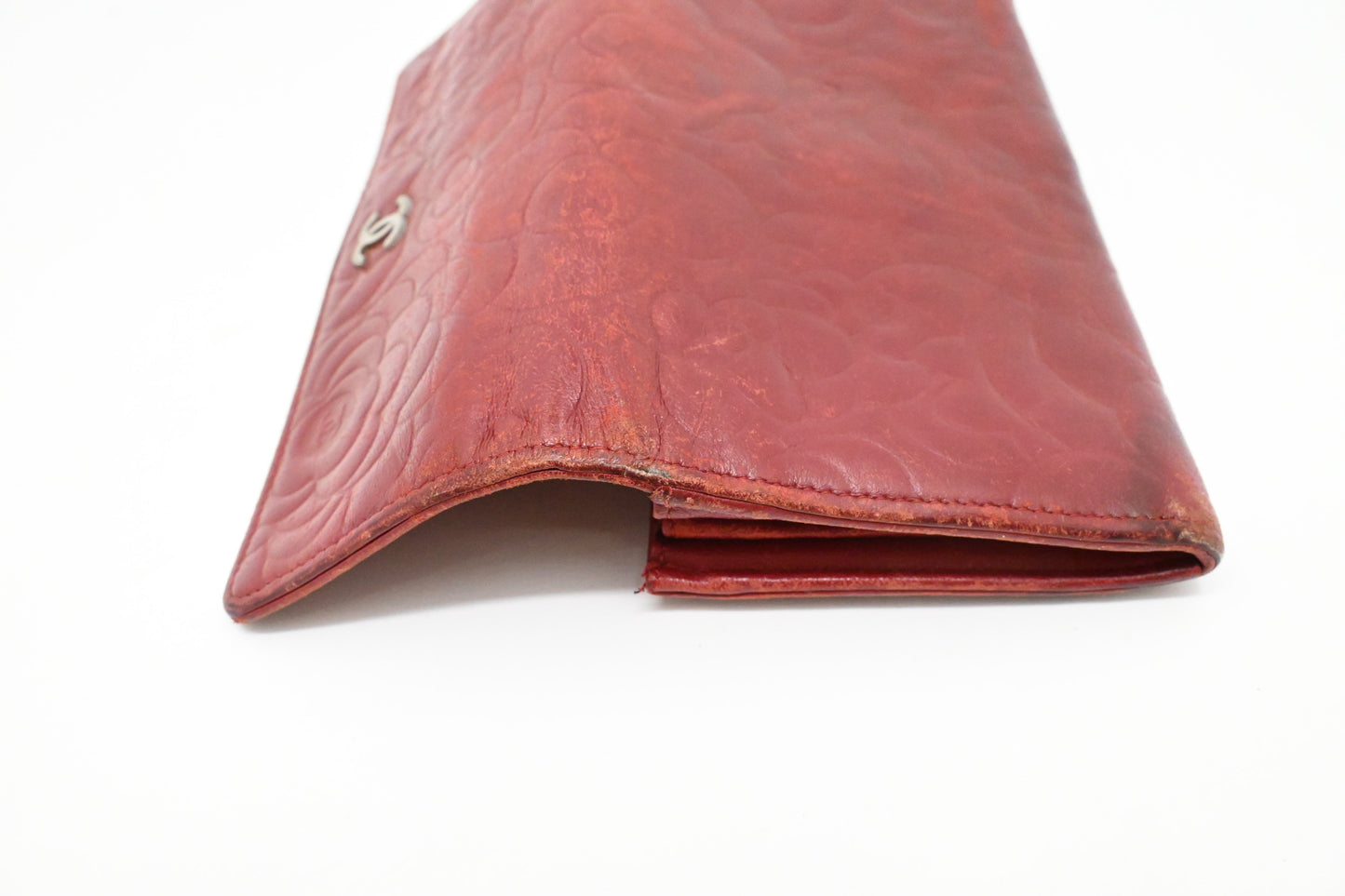 Chanel Camelia Long Wallet in Red Leather