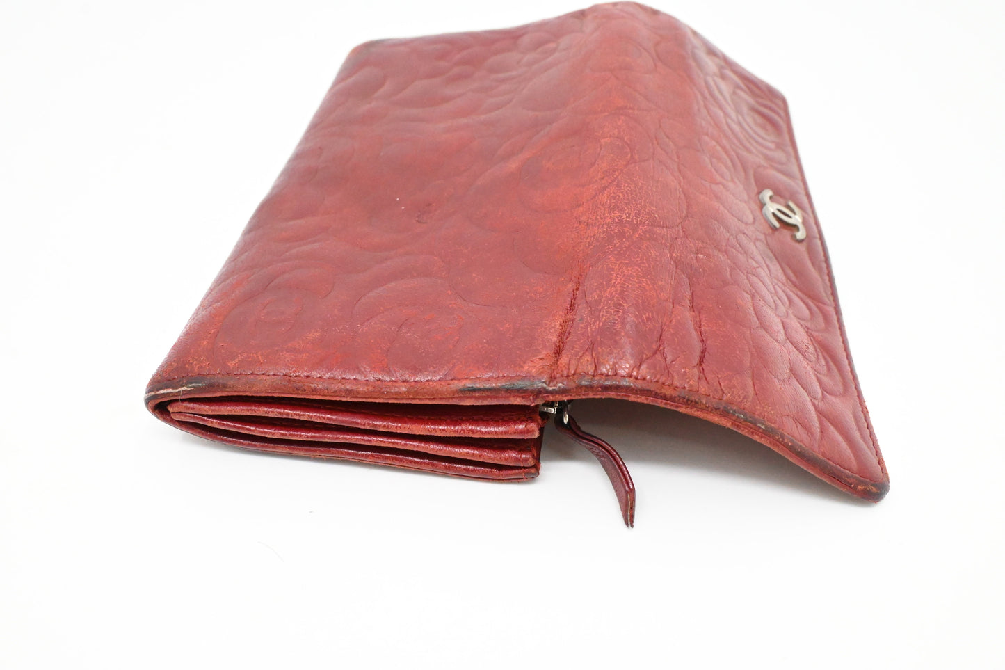 Chanel Camelia Long Wallet in Red Leather