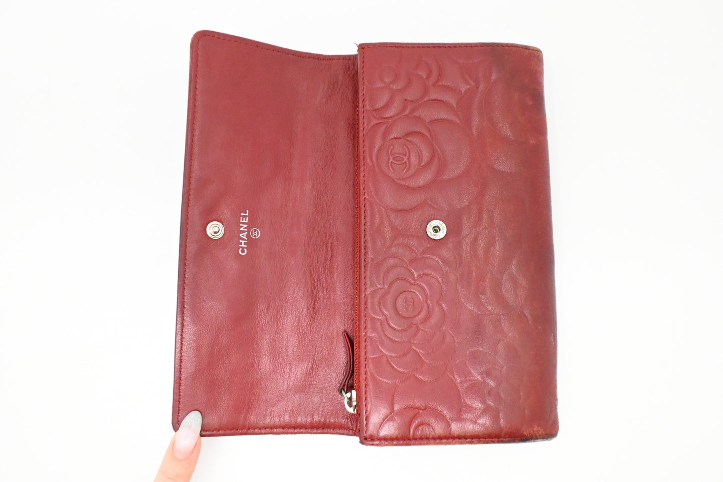 Chanel Camelia Long Wallet in Red Leather