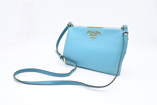 Prada Crossbody Bag in Blue Saffiano Leather