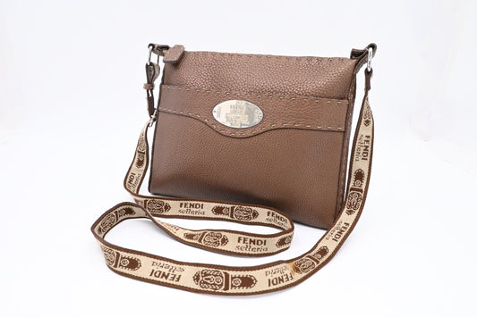 Fendi Selleria Crossbody in Metallic Brown Leather