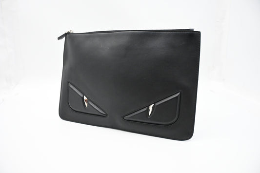 Fendi Monster Clutch in Black Leather