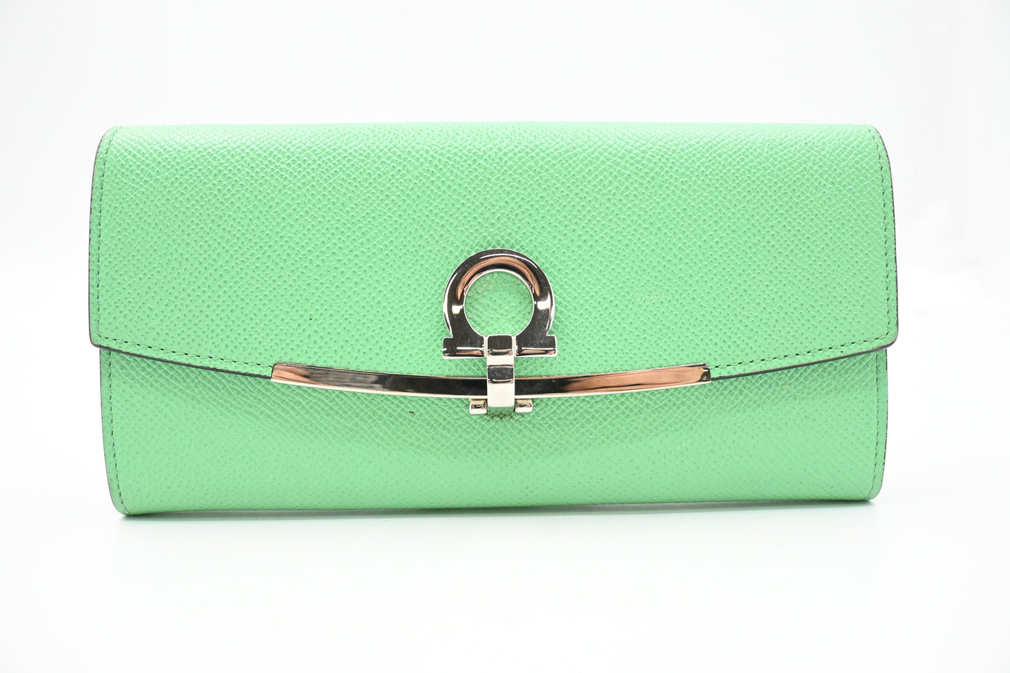 Ferragamo Gancini Long Wallet in Green Leather