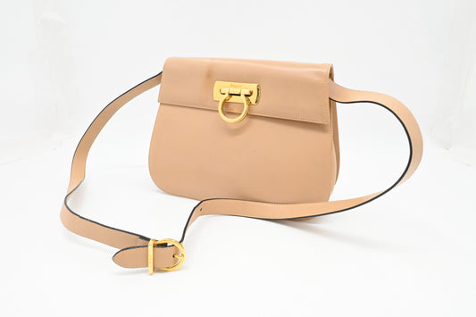 Ferragamo Gancini Crossbody in Beige Leather