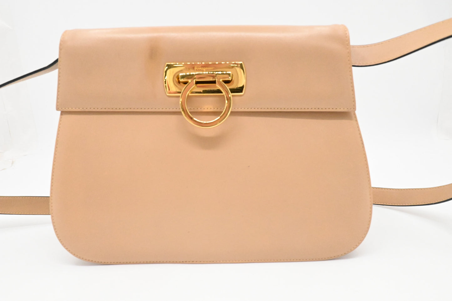 Ferragamo Gancini Crossbody in Beige Leather