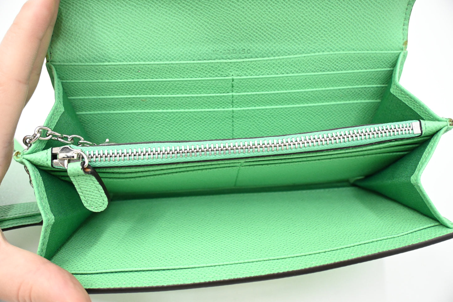 Ferragamo Gancini Long Wallet in Green Leather