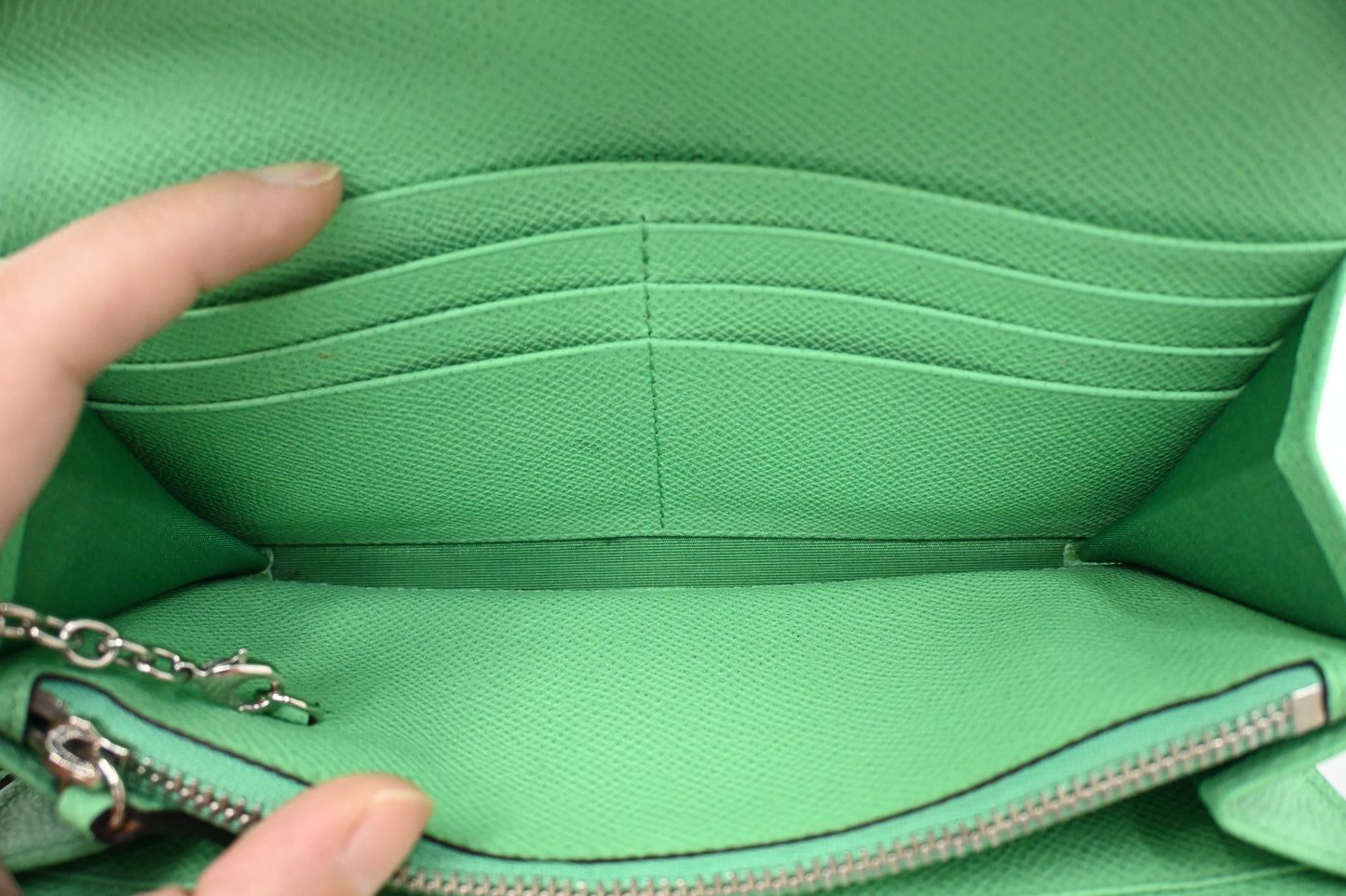 Ferragamo Gancini Long Wallet in Green Leather