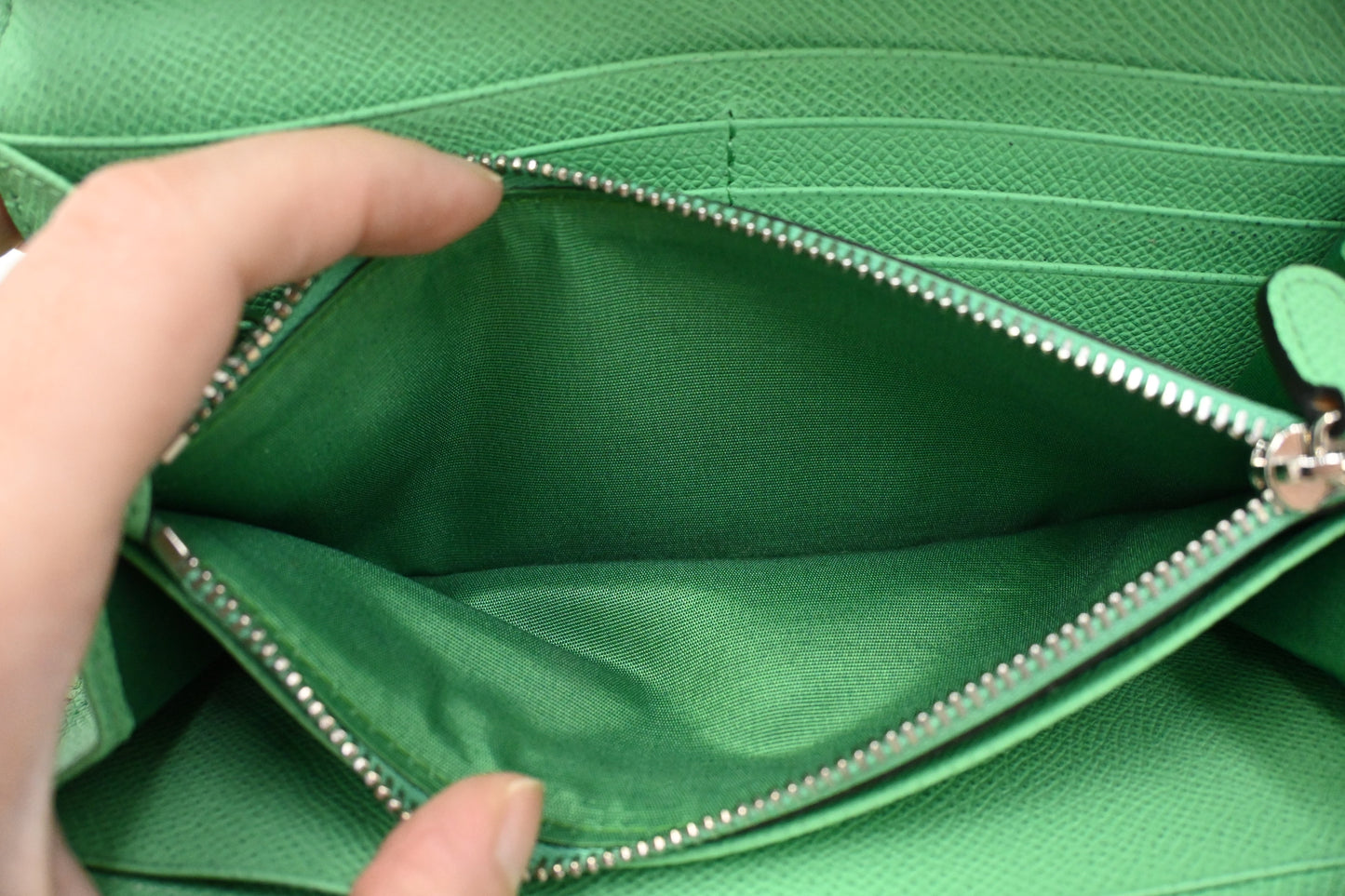 Ferragamo Gancini Long Wallet in Green Leather