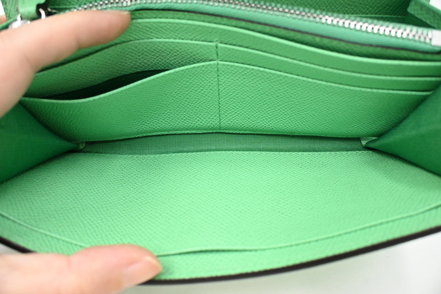 Ferragamo Gancini Long Wallet in Green Leather